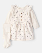 Baby Girl 3-Piece Floral Long-Sleeve Dress Set - White, image 1 of 6 slides