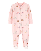 Baby Girl Dog Print 2-Way Zip Cotton Sleep & Play Pajamas - Pink, image 1 of 4 slides