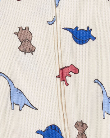 Baby Dinosaur 2-Way Zip Waffle Knit Sleep & Play Pajamas, 