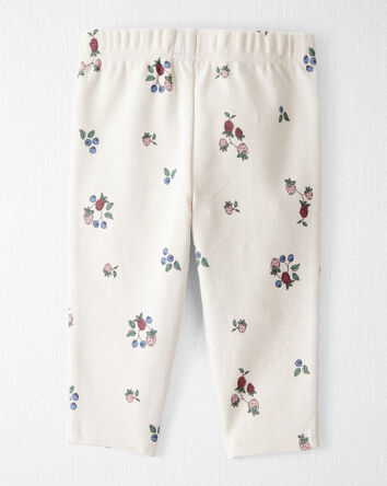 Baby Girl Organic Cotton Ribbed Knit Pants in Berry Blossom Print, 