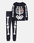 Kid 2-Piece Glow Halloween Skeleton 100% Snug Fit Cotton Pajamas - Black, image 1 of 4 slides