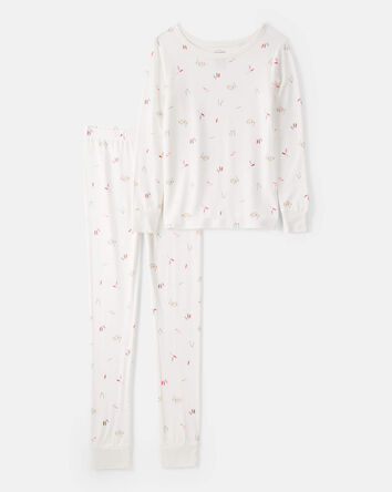 Girls Print PurelySoft Long-Sleeve 2-Piece Pajamas - Ivory, 