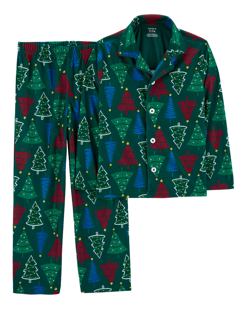 Kid 2-Piece Christmas Tree Fleece Coat Style Pajamas, image 1 of 2 slides