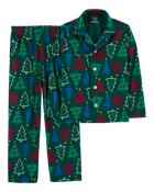 Kid 2-Piece Christmas Tree Fleece Coat Style Pajamas, image 1 of 2 slides