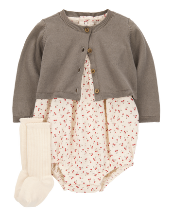 Baby Girl 3-Piece Bubble Cardigan Set, 