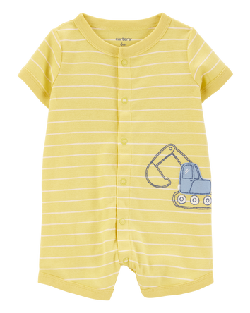 Baby Boy Construction Striped Cotton Short-Sleeve Romper - Yellow, 