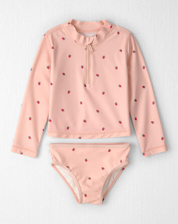 Toddler Girl 2-Piece Recycled Rashguard Swimsuit Set in Strawberry Print, 