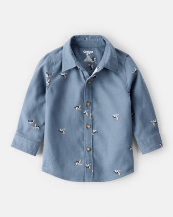 Baby Boy Dog Print Button-Down Shirt - Blue, 