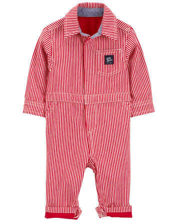 Baby Striped Button-Front Jumpsuit, 