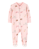 Baby Girl Dog Print 2-Way Zip Cotton Sleep & Play Pajamas - Pink, image 1 of 4 slides