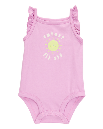 Baby Lil Sis Flutter-Sleeve Bodysuit - Pink, 