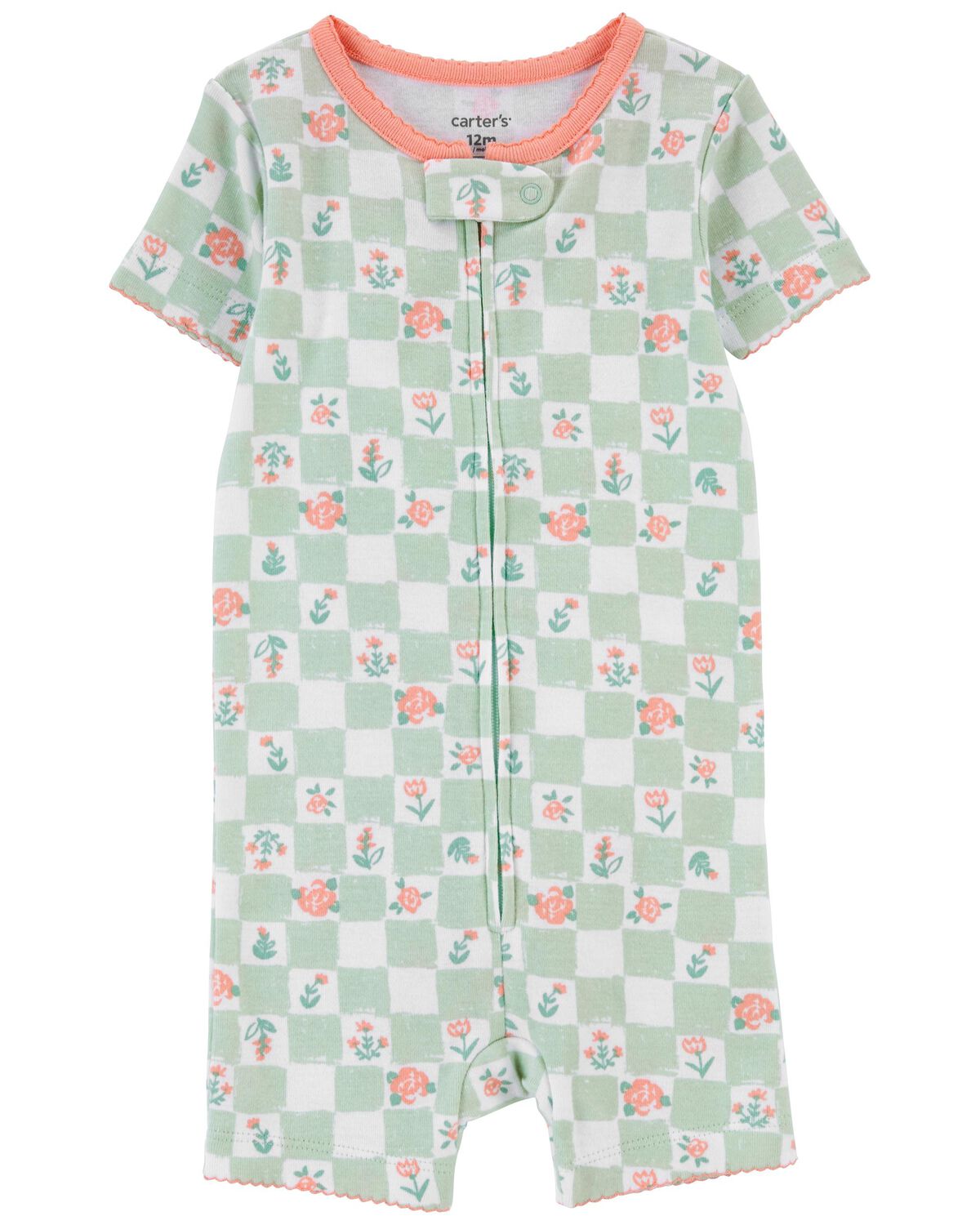 Green Baby 1Piece Floral 100 Snug Fit Cotton Romper Pajamas