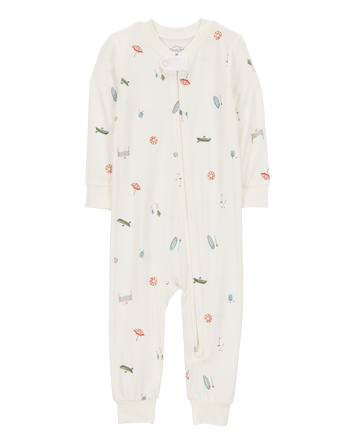 Baby Camp Print Zip-Up PurelySoft Footless 1-Piece Pajamas - Ivory, 