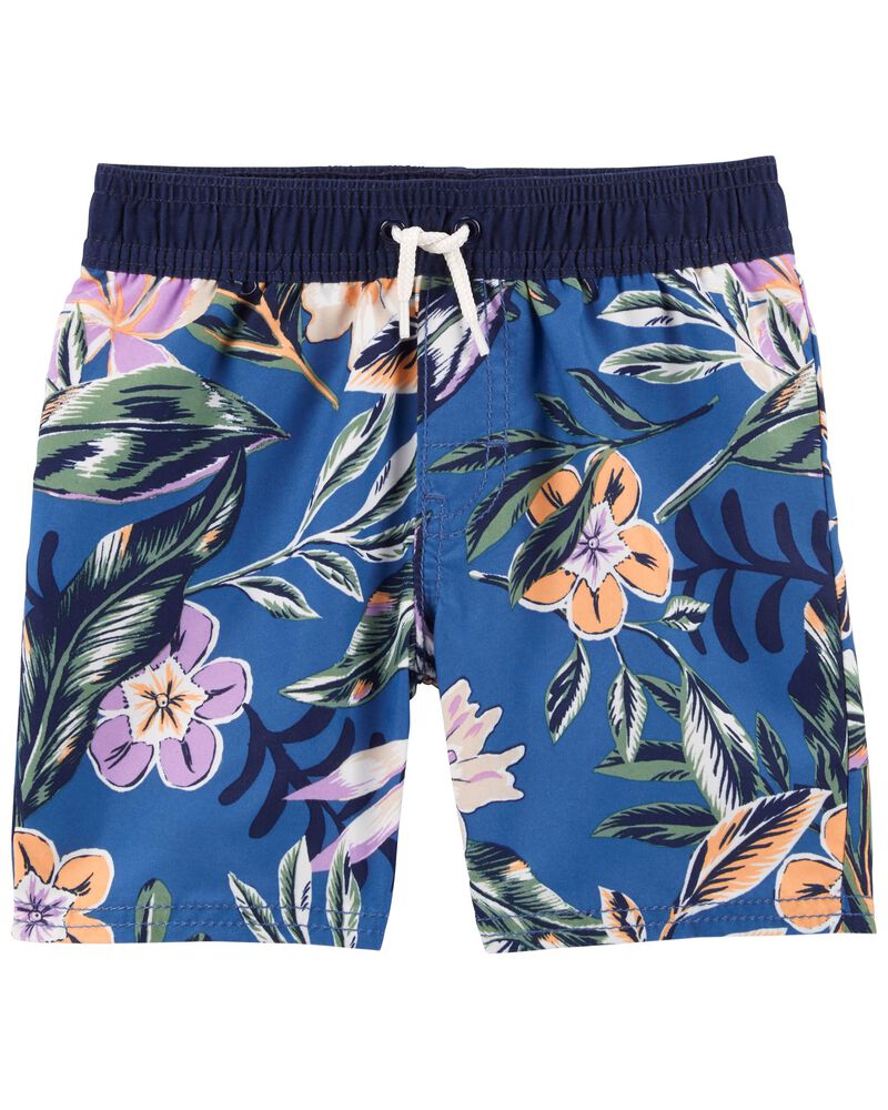 Toddler Tropical Floral Print Swim Trunks, image 1 of 2 slides