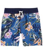 Toddler Tropical Floral Print Swim Trunks, image 1 of 2 slides