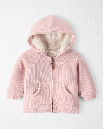 Baby Girl Recycled Sherpa Waffle Knit Hooded Jacket, 