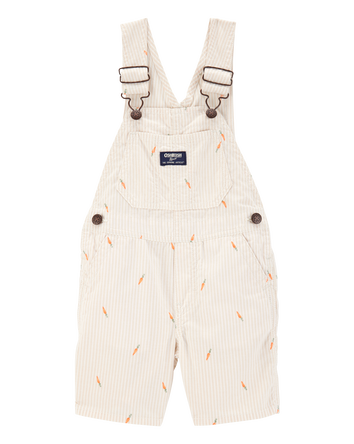 Toddler Carrot Print Striped Shortalls - Cream, 