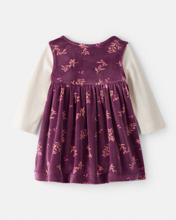 Baby Girl Flowers Print Velour Sleeveless Dress Set - Purple, 