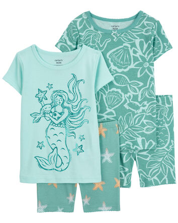 Toddler 4-Piece Mermaid 100% Snug Fit Cotton Pajamas, 