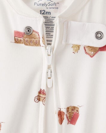 Baby Barn Print PurelySoft 2-Way Zip 1-Piece Pajamas - Ivory, 