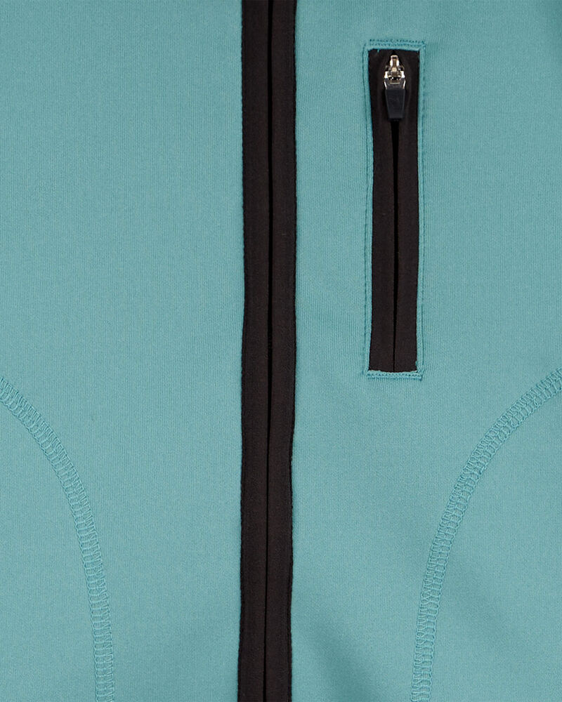 Toddler Stretch Tech Zip-Up Hooded Jacket - Teal, image 2 of 3 slides