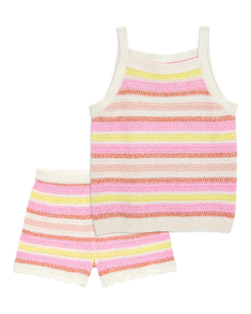Kid 2-Piece Striped Sweater Crochet Knit Tank & Shorts Set
, image 1 of 7 slides