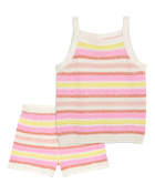 Kid 2-Piece Striped Sweater Crochet Knit Tank & Shorts Set
, image 1 of 7 slides