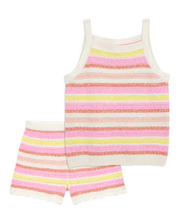 Kid 2-Piece Striped Sweater Crochet Knit Tank & Shorts Set
, 
