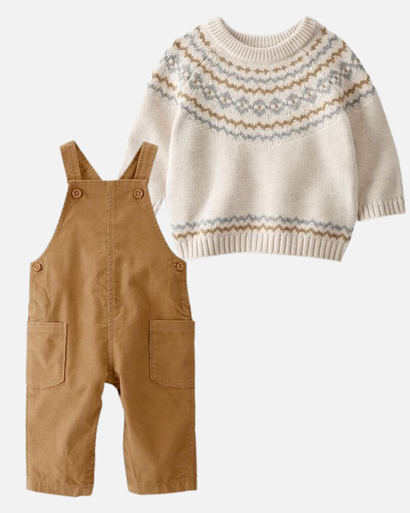 Baby 2-Piece Organic Cotton Chunky Sweater & Corduroy Overalls Set, image 1 of 1 slides