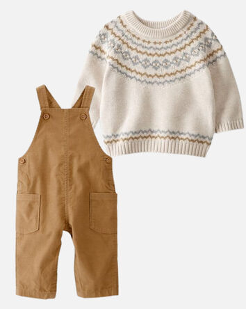 Baby 2-Piece Organic Cotton Chunky Sweater & Corduroy Overalls Set, 