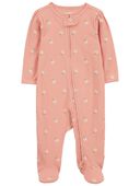 Pink - Baby Floral 2-Way Zip Cotton Sleep & Play Pajamas