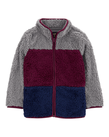 Kid Colorblock Fleece Knit Jacket - Red, 