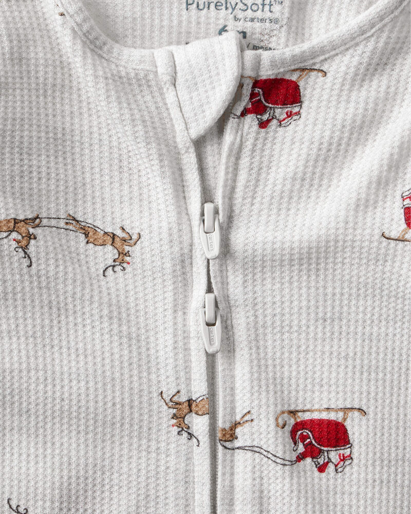 Baby Santa Print PurelySoft Long-Sleeve Sleep & Play Pajamas - Grey, image 3 of 7 slides