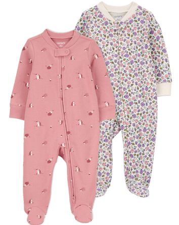 Baby 2-Pack 2-Way Zip Cotton Footie Sleep & Play Pajamas, 