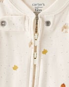 Baby Thanksgiving Print 100% Cotton Long-Sleeve 2-Way Zip Footed 1-Piece Pajamas - White, image 2 of 4 slides