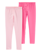 Kid 2-Pack Pink Cotton Stretch Leggings, image 1 of 4 slides