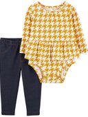 Yellow/Navy - Baby 2-Piece Houndstooth Bodysuit Pant Set
