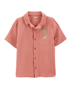 Kid Palm Tree Print Button-Front Shirt - Red, image 1 of 4 slides
