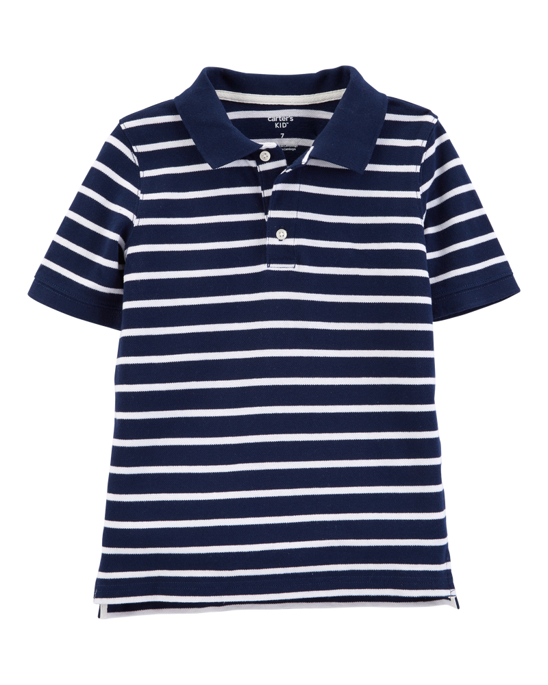 Kid Navy Striped Piqué Polo Shirt, image 1 of 2 slides
