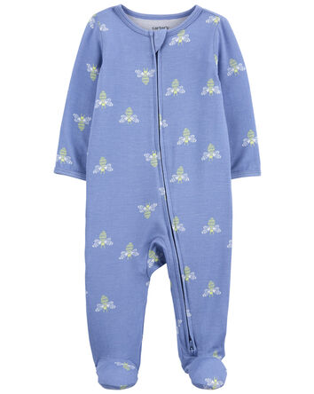 Bee Print Zip-Up PurelySoft Sleep & Play Pajamas, 