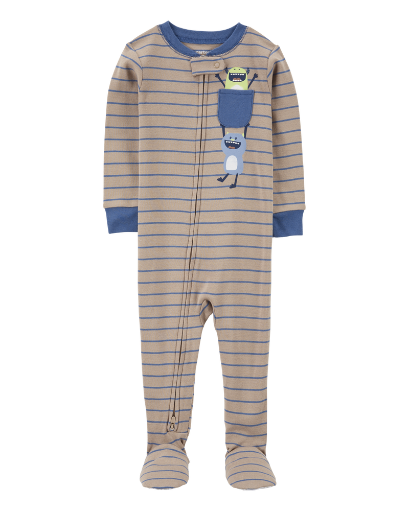 Baby Boy 1-Piece Monster Print 100% Snug Fit Cotton Footie Pajamas, image 1 of 4 slides