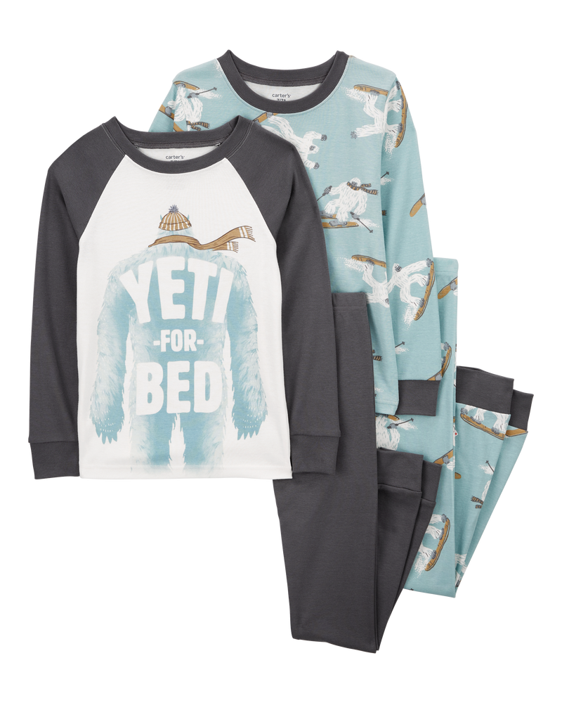 Kid 4-Piece Big Foot 100% Snug Fit Cotton Pajamas, image 1 of 4 slides