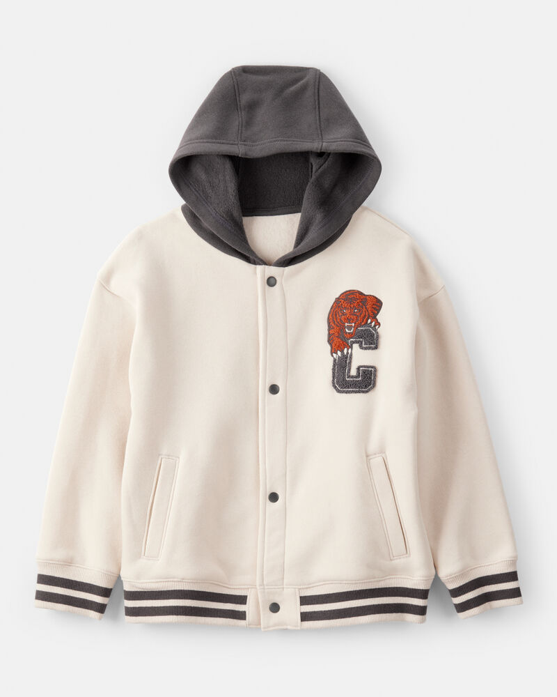 Boys Hooded Varsity Jacket - Cream, image 1 of 4 slides