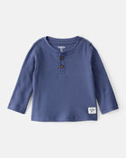Baby Boy Long-Sleeve Thermal Henley Shirt - Blue, image 1 of 3 slides