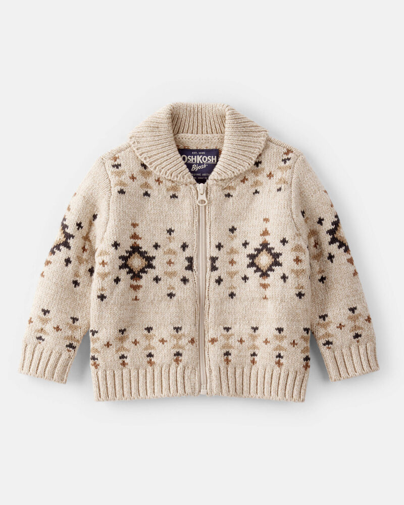 Baby Boy Aztec Zip-Up Sweater - Ivory, image 1 of 3 slides