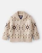 Baby Boy Aztec Zip-Up Sweater - Ivory, image 1 of 3 slides