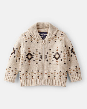 Baby Boy Aztec Zip-Up Sweater - Ivory, 