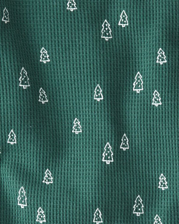 Tree Print Kid Waffle Knit Pajamas Set Made With Organic Cotton