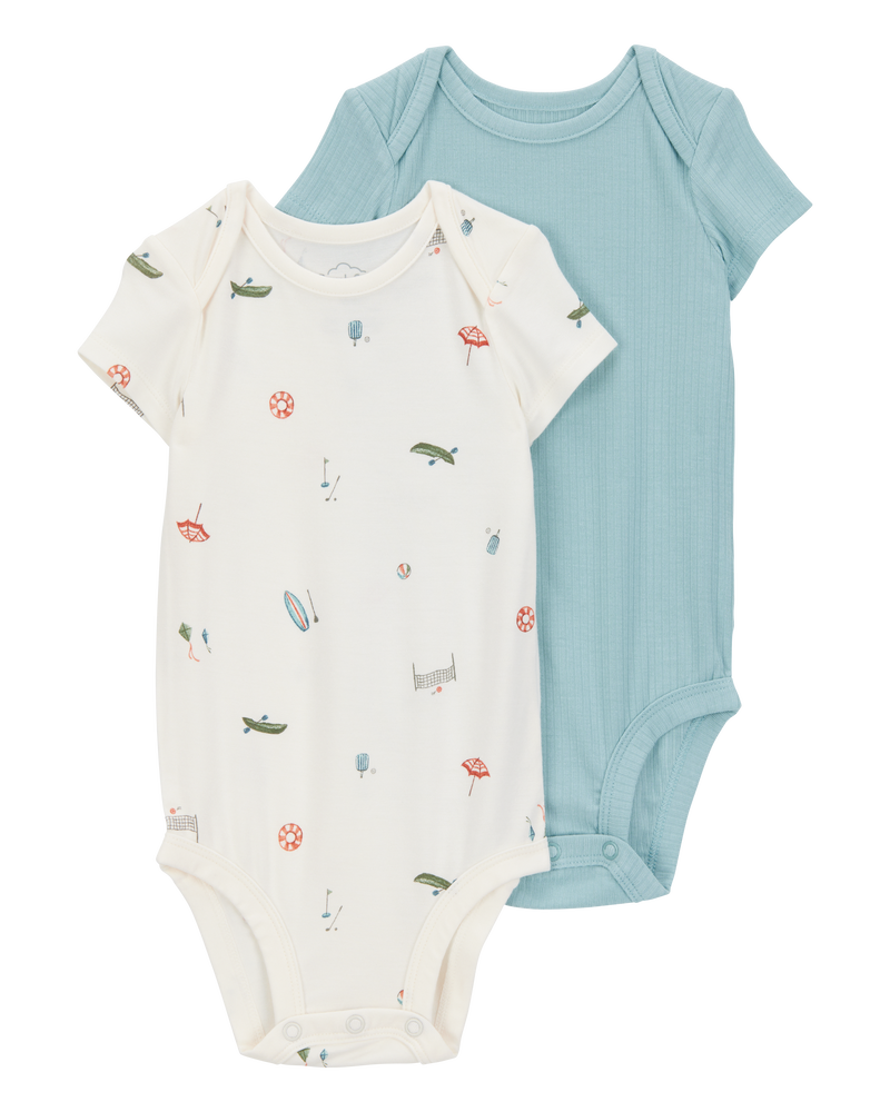 Baby 2-Pack Short-Sleeve PurelySoft Bodysuits - Blue, image 1 of 6 slides