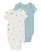 Baby 2-Pack Short-Sleeve PurelySoft Bodysuits - Blue, image 1 of 6 slides
